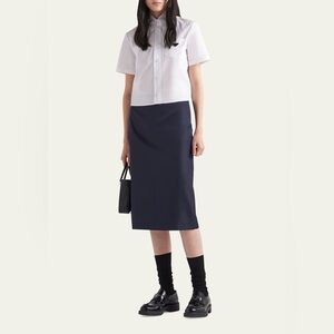 PRADA Navy Blue Skirt Midi Pencil Work Party Luxury Sz IT 40 US 4 S Slit Stretch